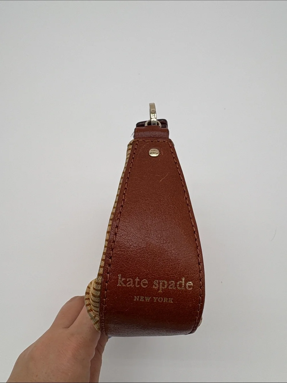 Kate Spade Tan Cloth Brown Leather Wristlet Wallet BLEMISH